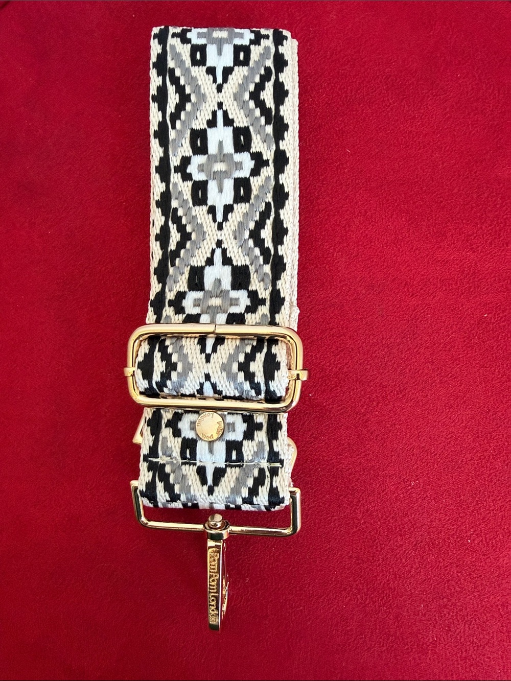 Pom Pom London Adjustable Crossbody Guitar  Strap - Black/White / Gray & Beige.